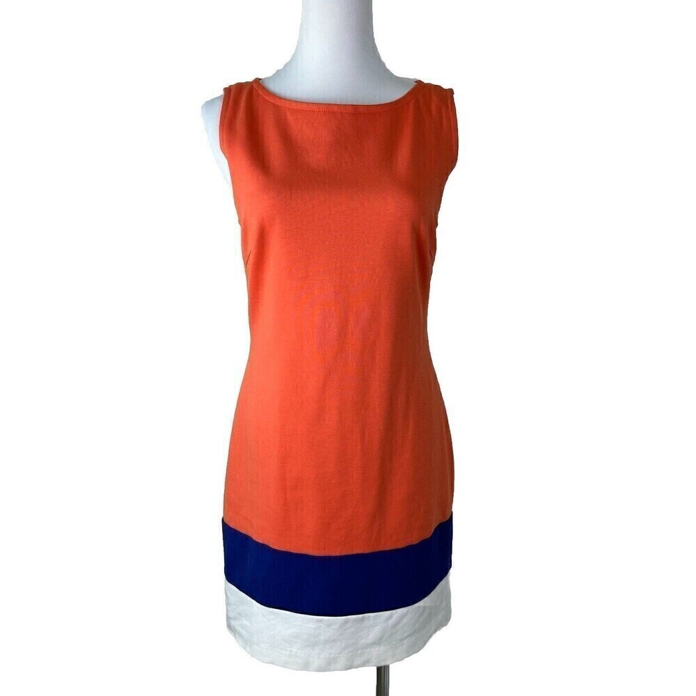 Trina Turk Mod Color Dress Blocked Orange Purple Cream Sleeveless Size S